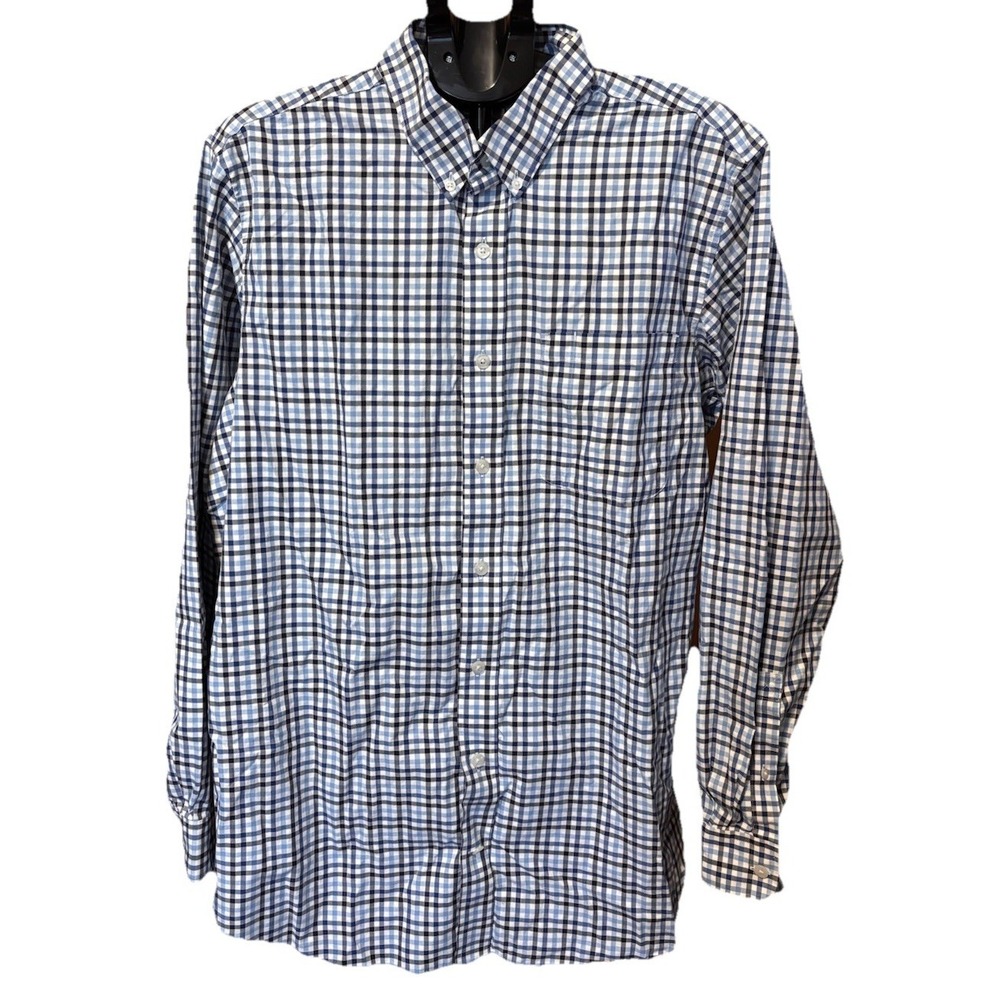 Duluth Trading Co Mens XL Tall Blue Plaid Trim Fit Wrinkle Fighter Shirt XLT